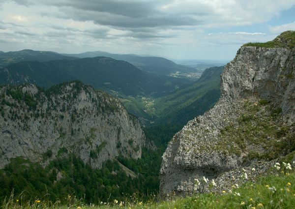 Vista su un'ampia valle con boschi
